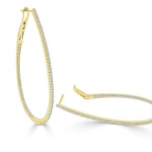 Gold & Diamond Skinny Tear Drop Hoop Earrings