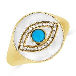 Turquoise, Diamond & Agate Evil Eye Signet Ring