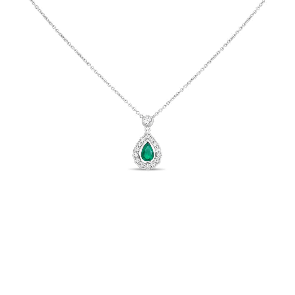 Pear Shape Emerald Halo Pendant