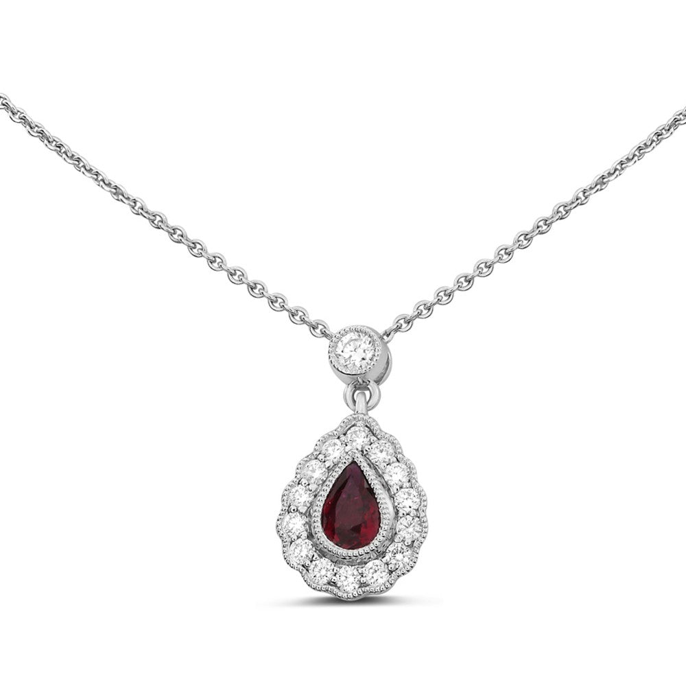 Pear Shape Ruby Halo Pendant