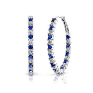 Diamond and Blue Sapphire Hoop Earrings