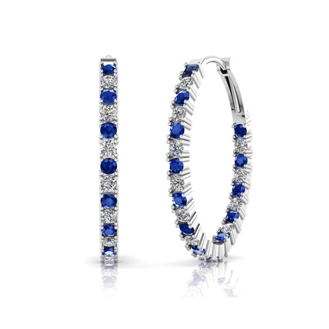 Diamond and Blue Sapphire Hoop Earrings